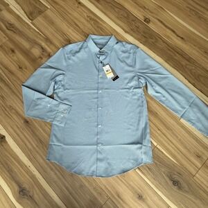 Perry Ellis Motion Men's Slim Fit Stretch Button Down Shirt M Light Blue Pattern